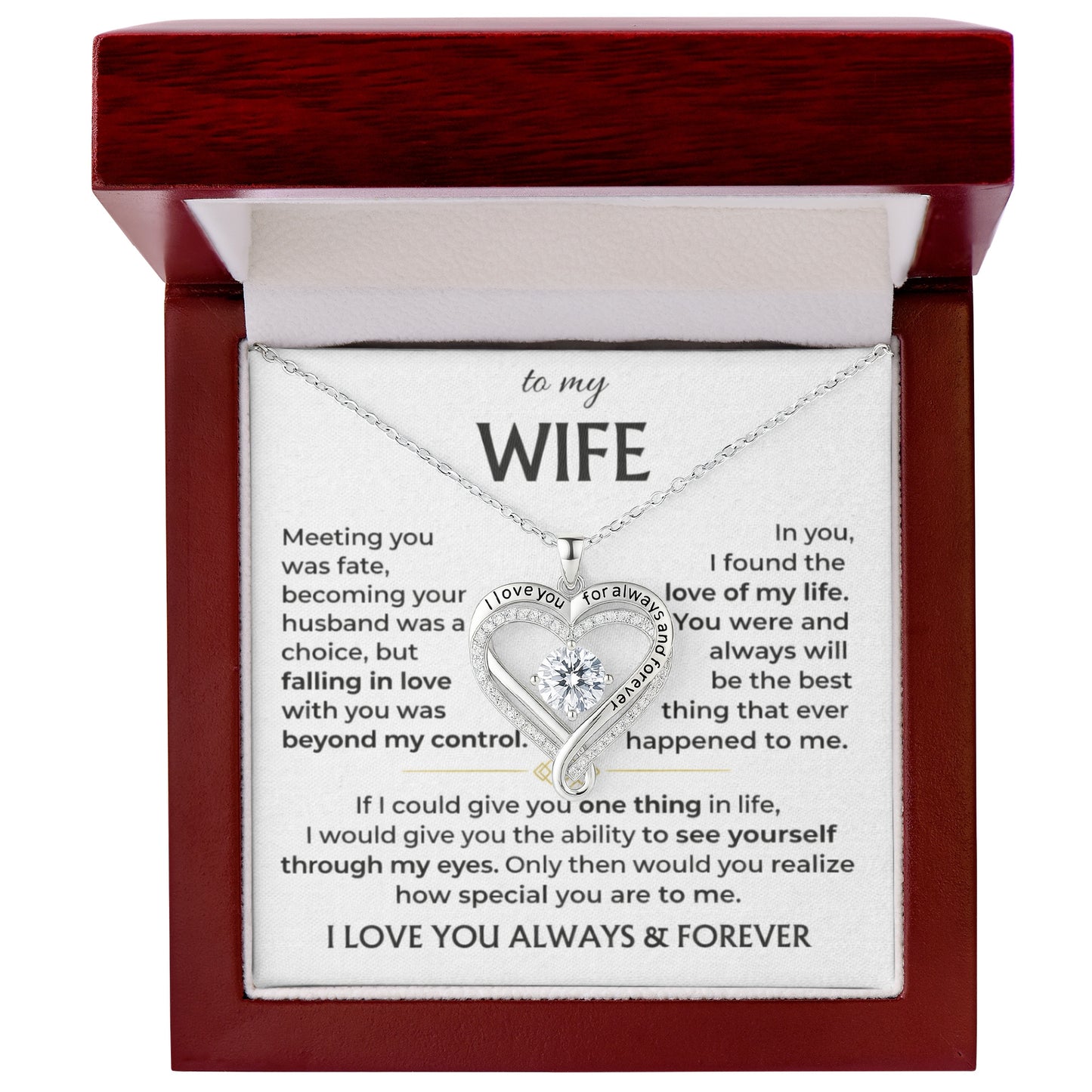 To My Beautiful Wife - I Love You For Always And Forever - Heart Necklace